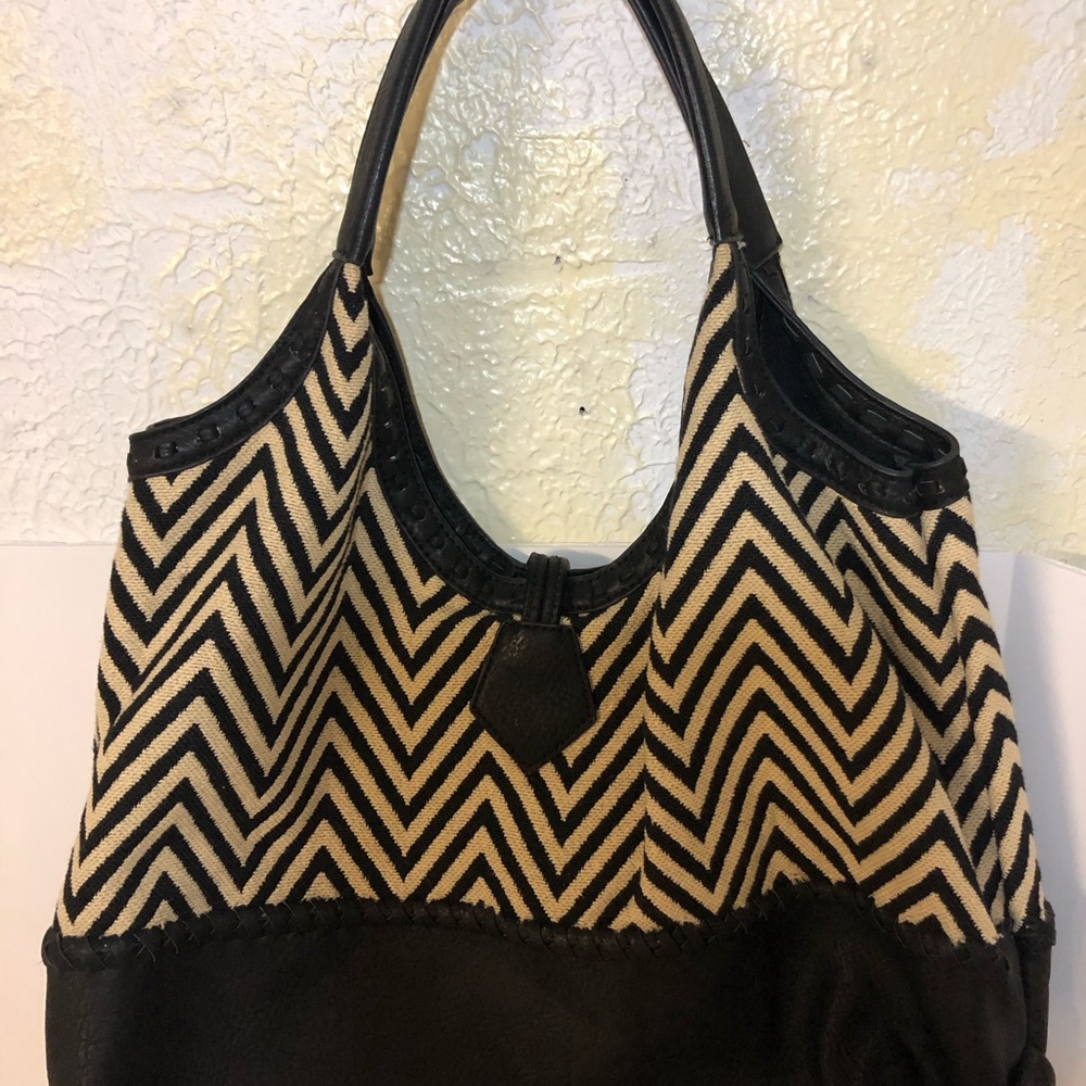 Big Buddah Vegan Black and Cream Chevron Shoulder Bag